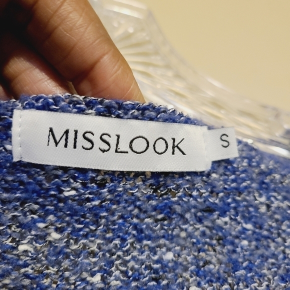 Misslook | Women's Blue Cableknit V-Neck Pullover Sweater (Size Small) - Picture 2 of 12